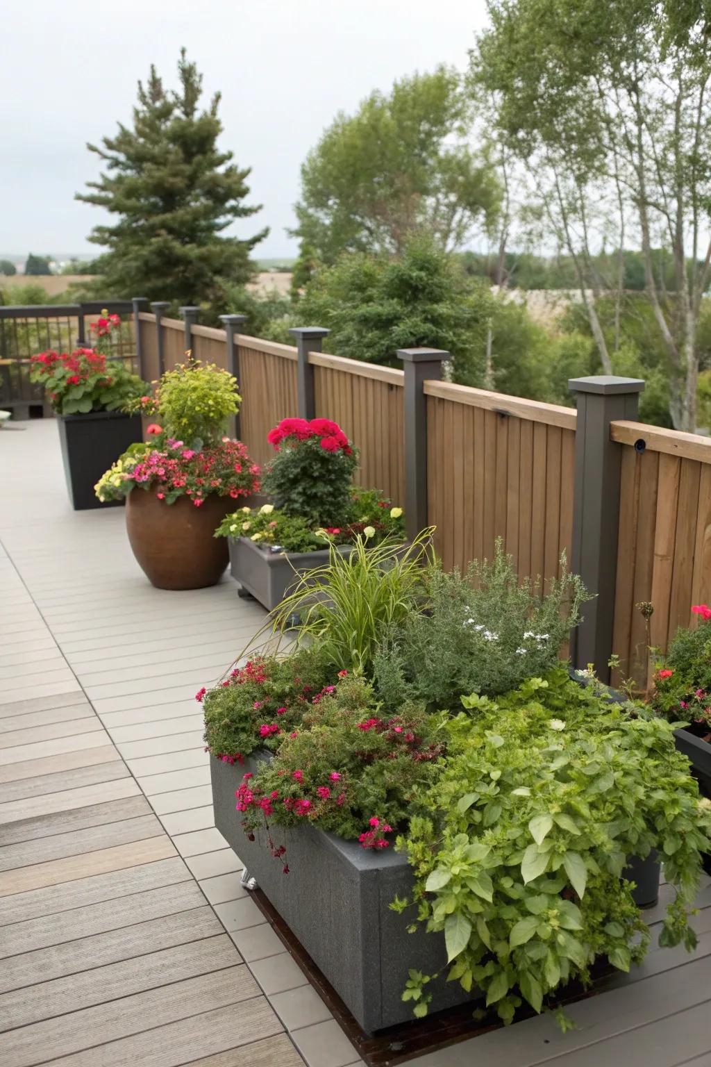 Lush greenery adding freshness and calm to your deck.