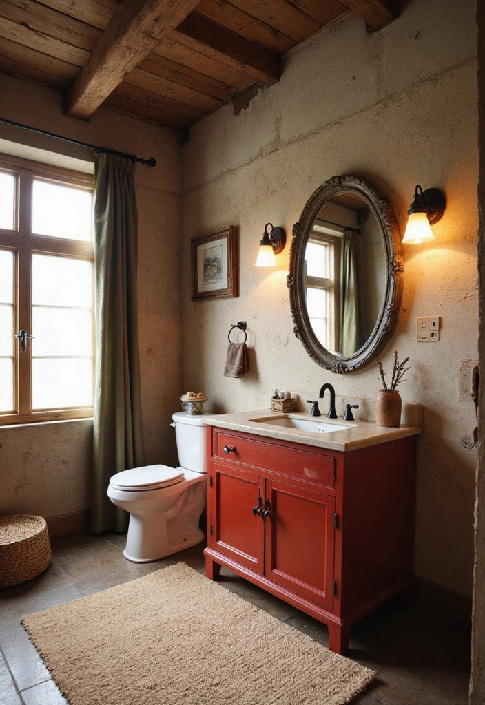 Practical Layout in Rustic Bathroom