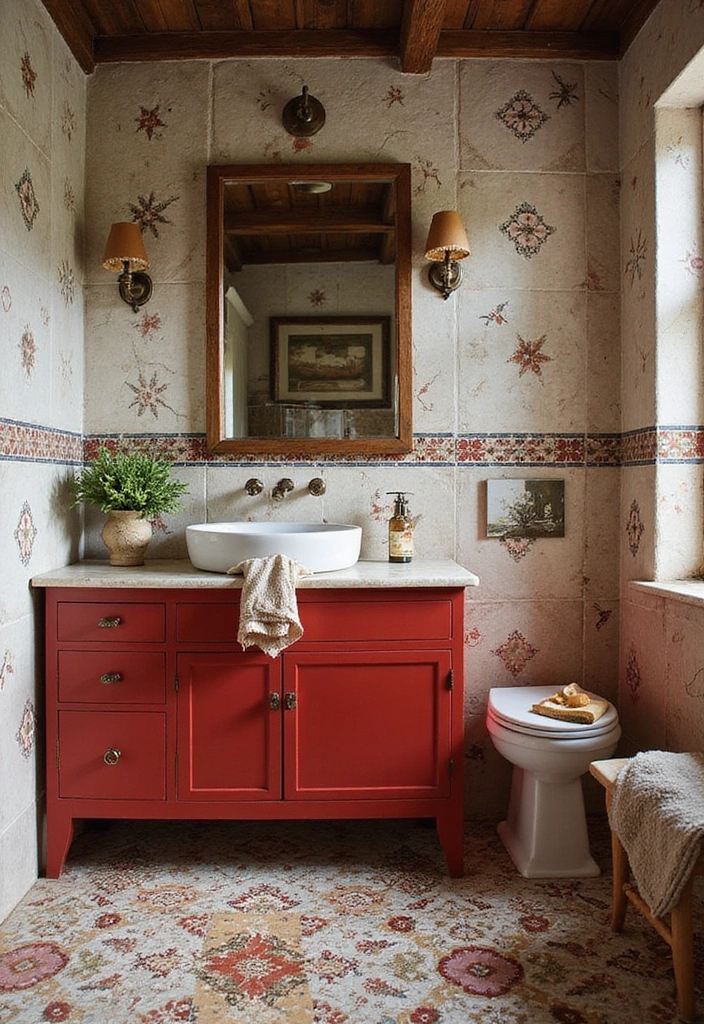 Playful Patterns in Rustic Bathroom