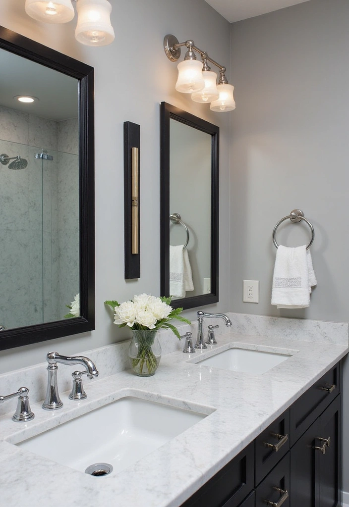 High Contrast Bathroom with White Quartz and Chrome
