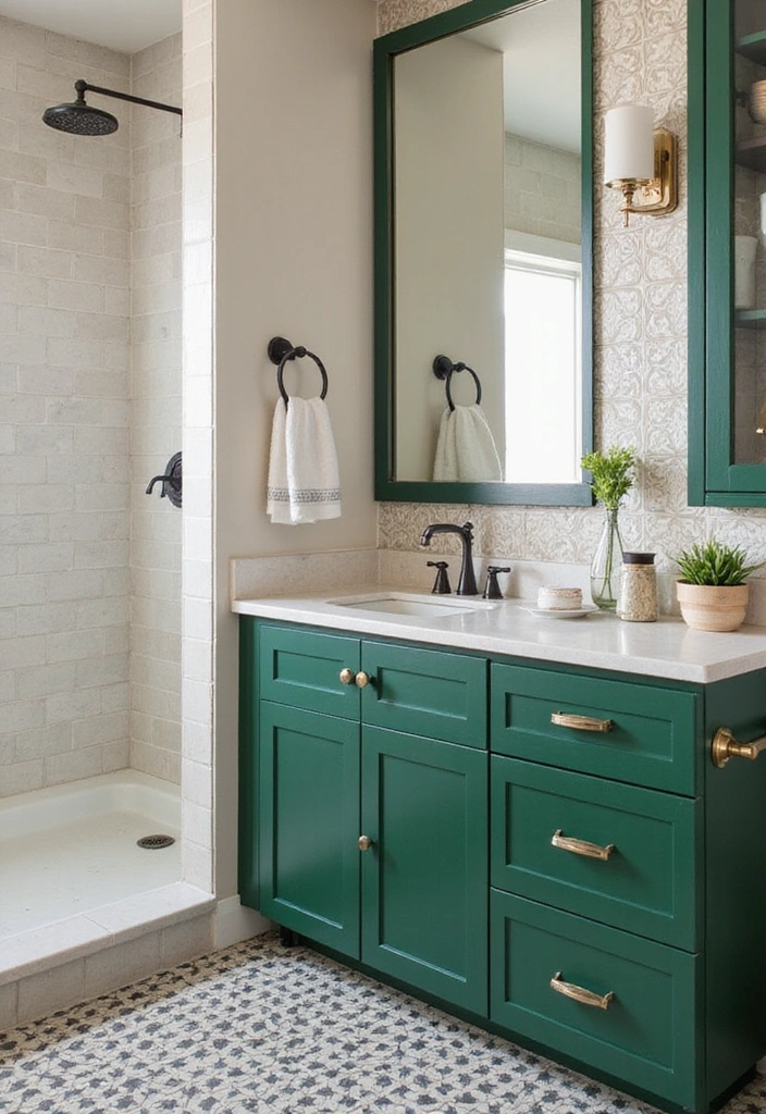 Green Cabinets with Contrasting Porcelain Tiles