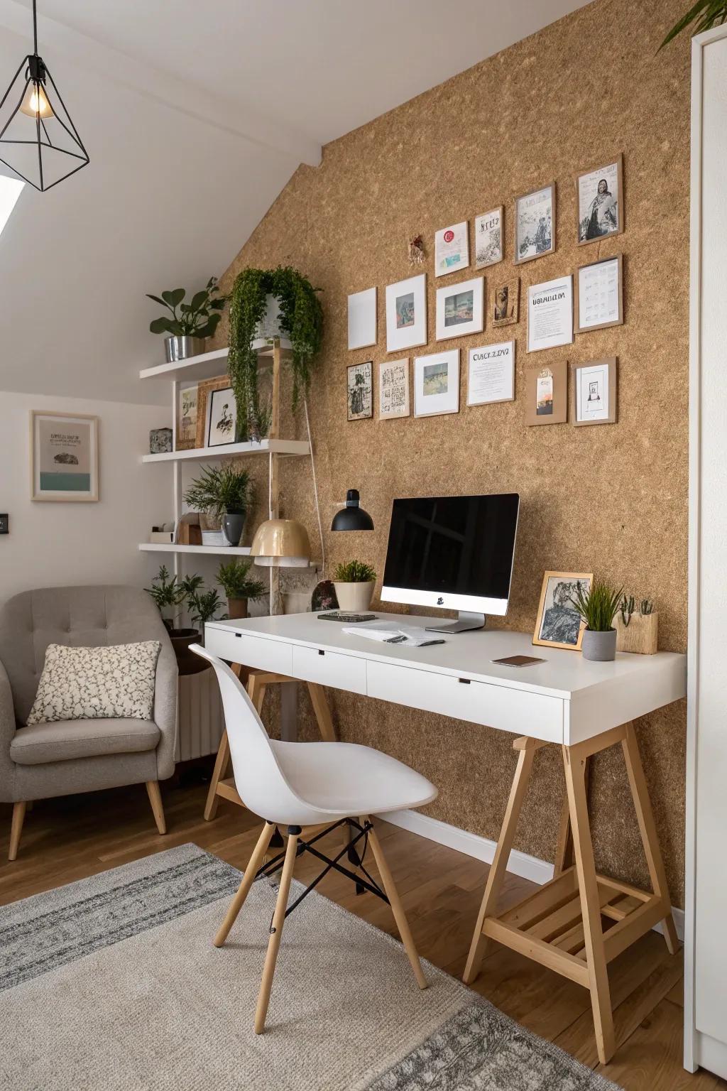 Cork walls combine sustainability with unique texture.