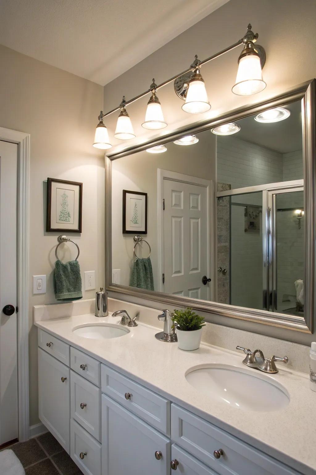 Adjustable task lights provide customizable illumination.