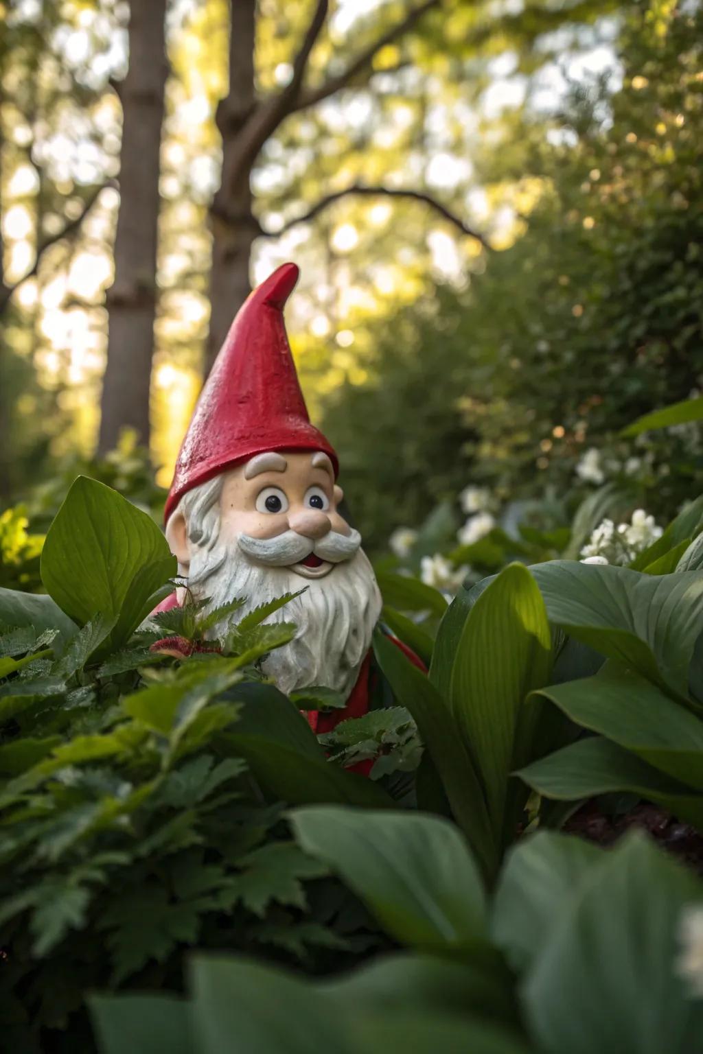Whimsical garden gnomes add fun to outdoor spaces.