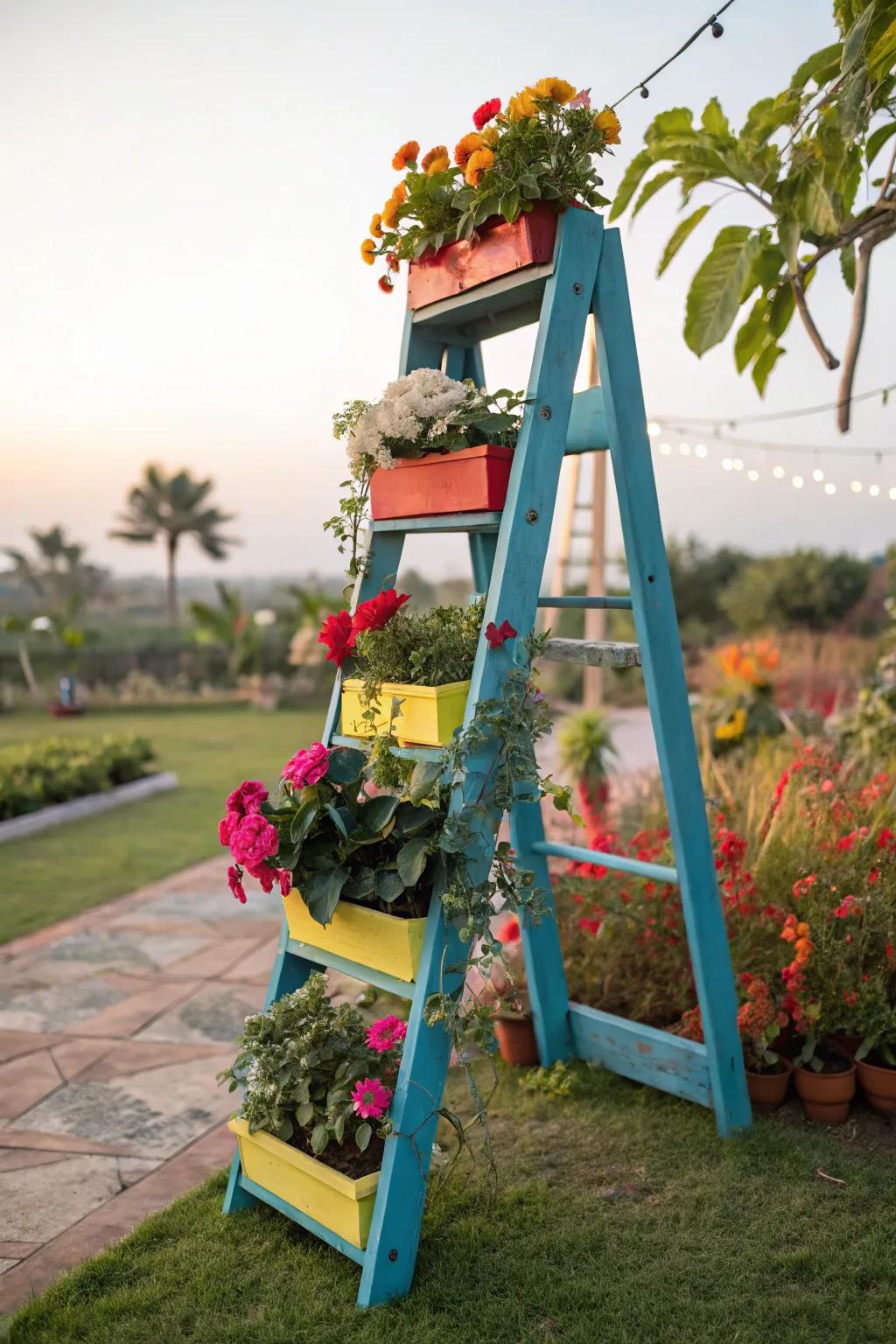 Stepladder used as a vertical plant stand.