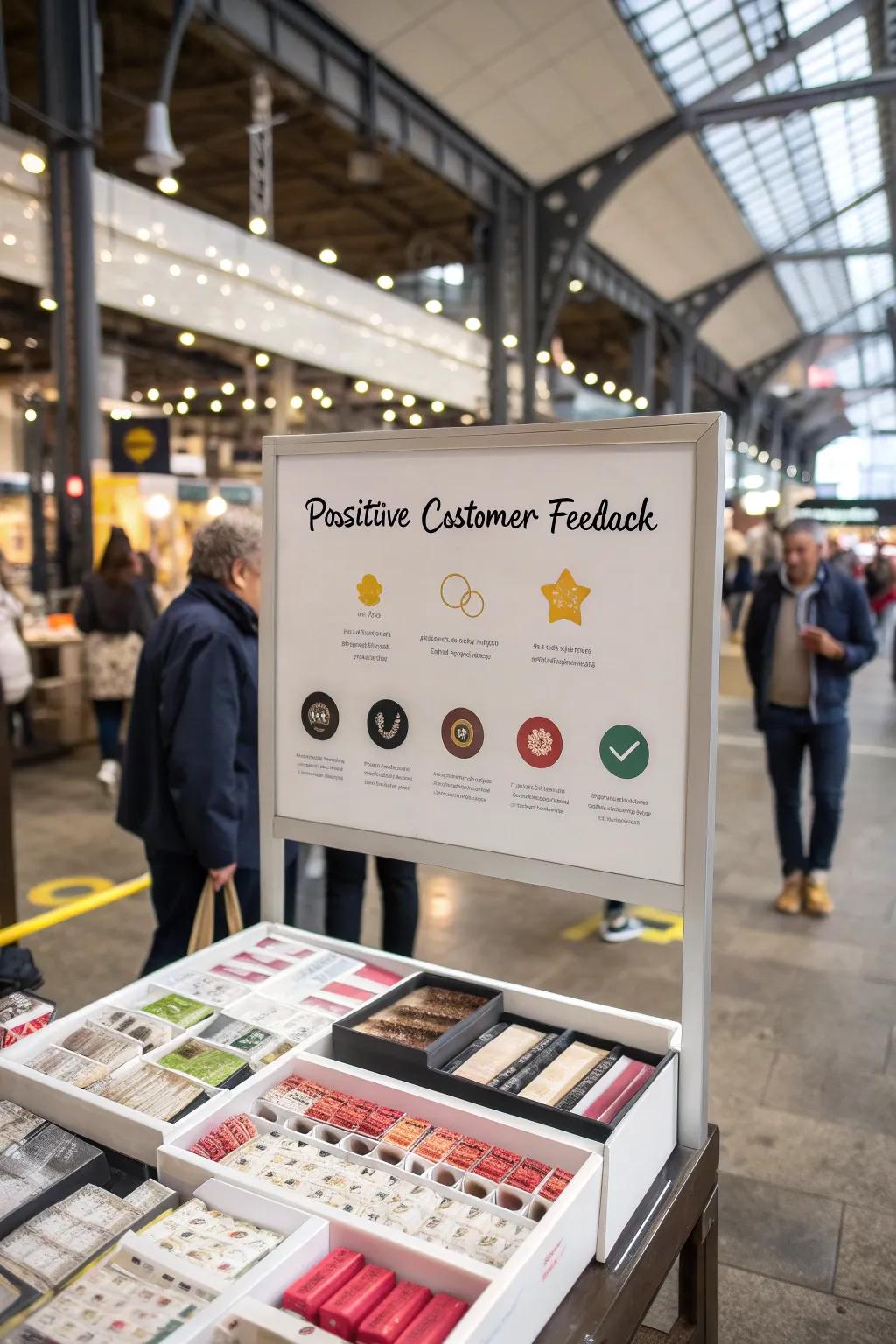 Customer testimonials add credibility to your booth.