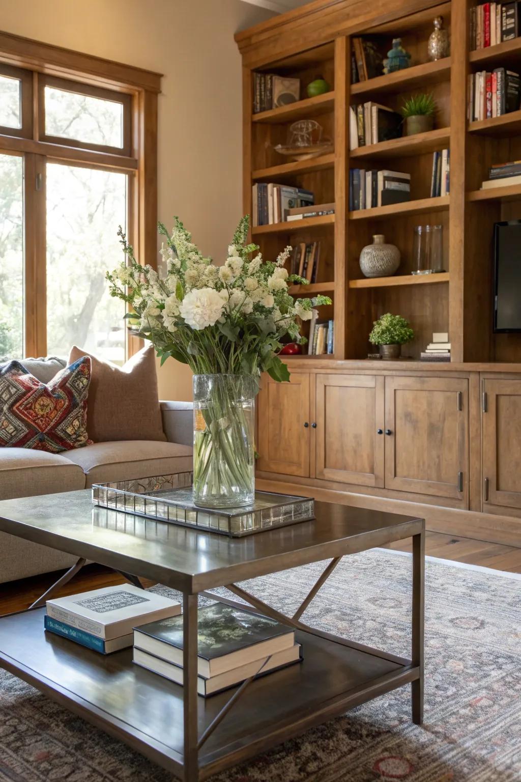 A mix of materials adds texture and interest to your living room.