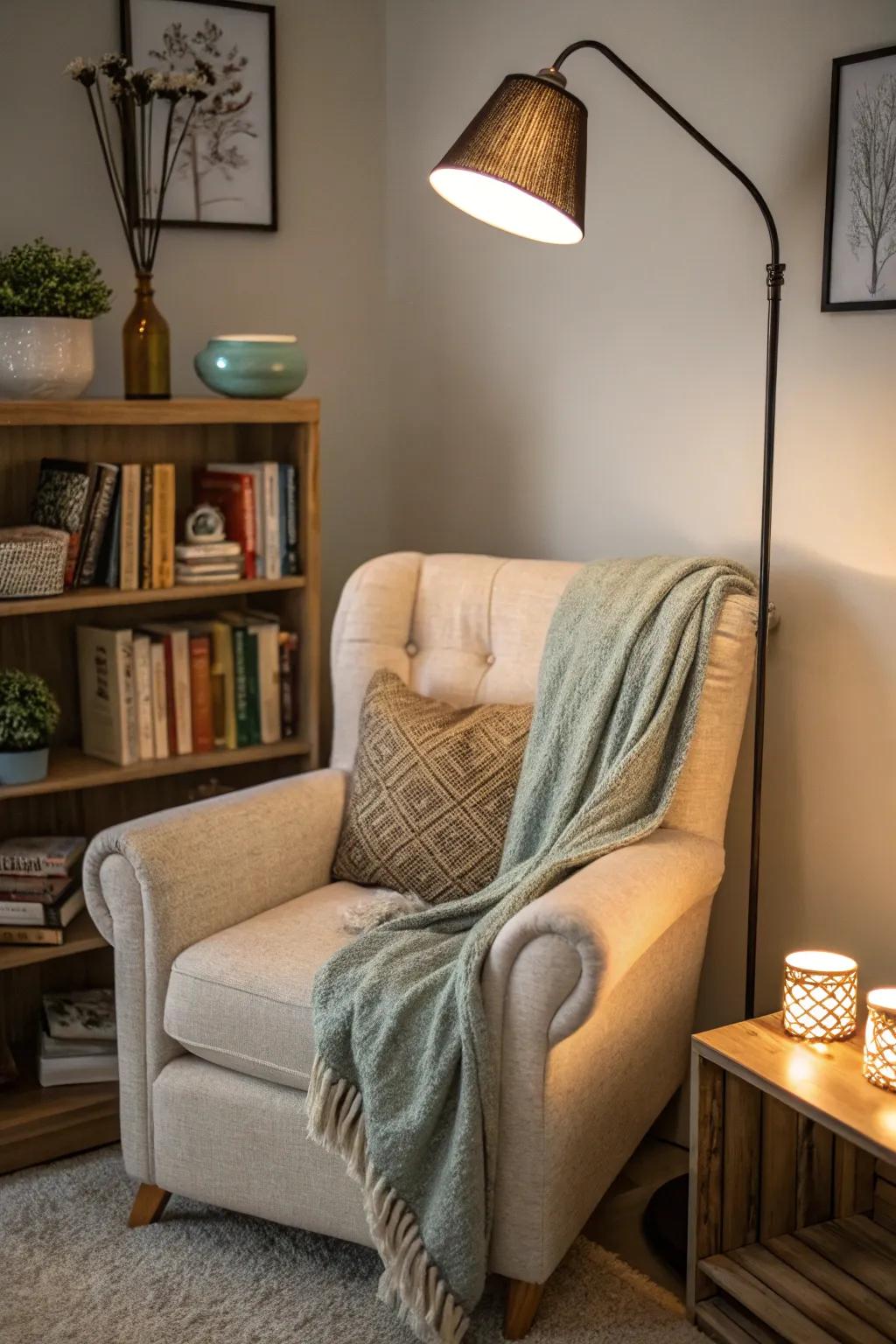 A reading nook offers a peaceful retreat in your living room.