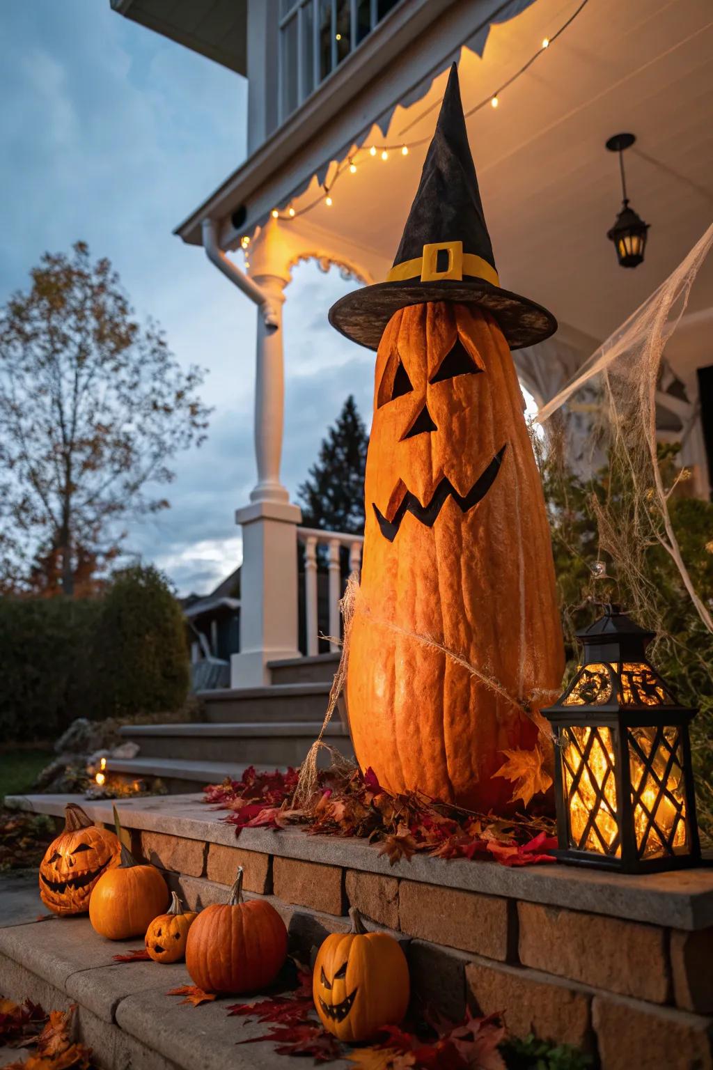 Capture Halloween magic with a pumpkin carved as a witch, complete with a pointed hat.