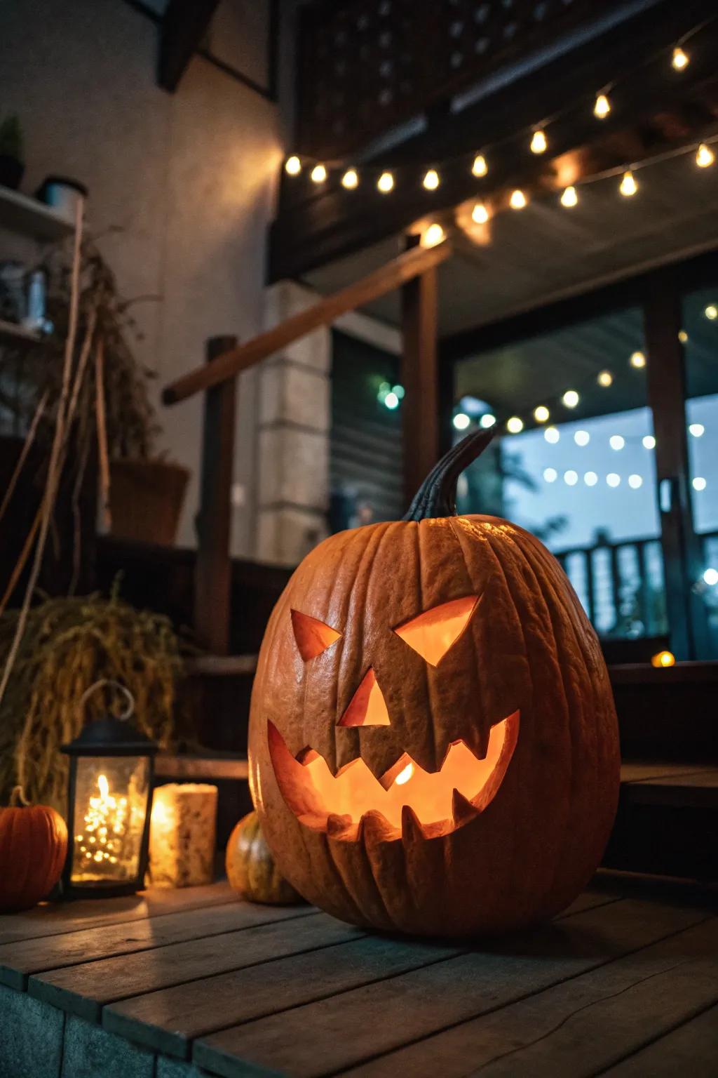 Craft a pumpkin that appears to change expressions through clever lighting effects.