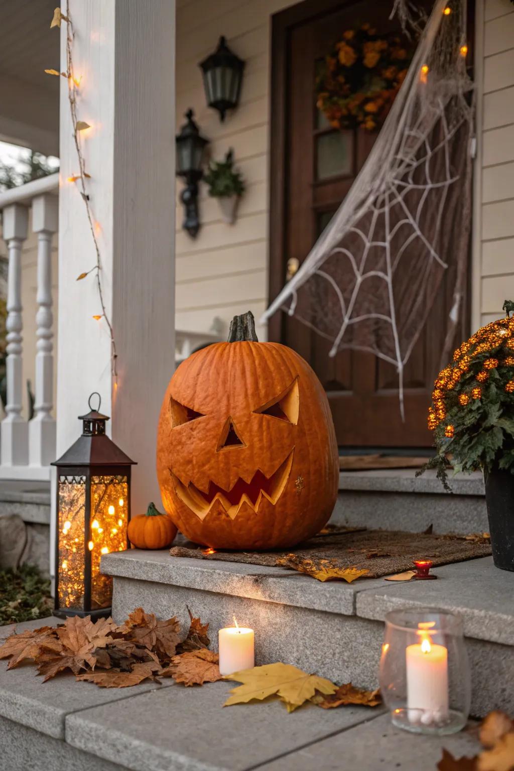 A timeless pumpkin carving featuring a spooky yet inviting grin.