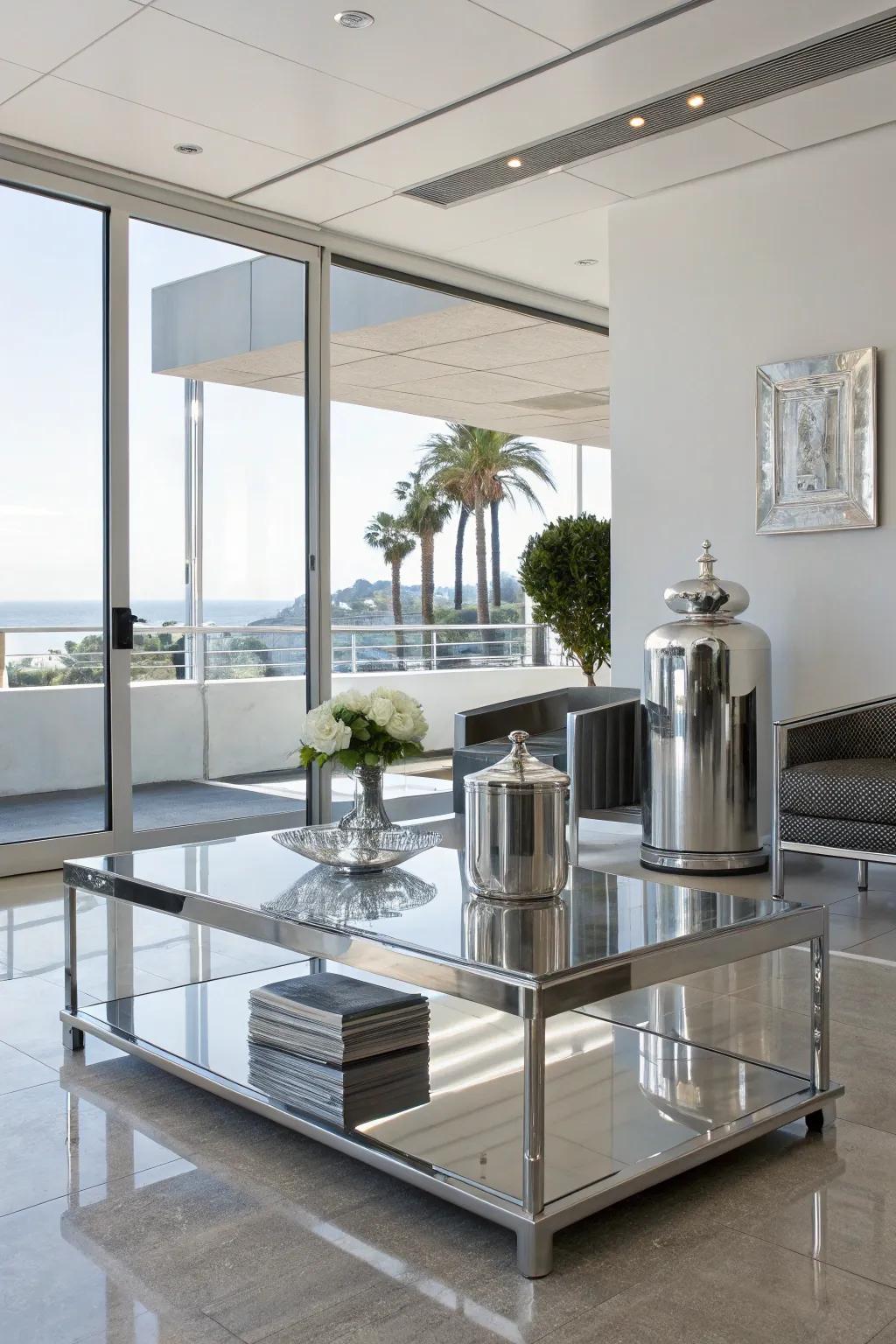 A modern interior featuring metallic accents for luxury.