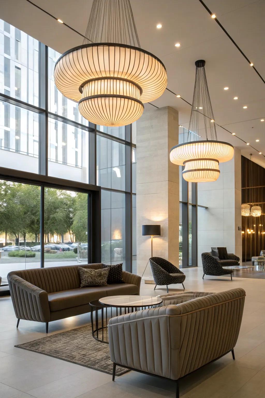 A modern interior with innovative lighting fixtures.