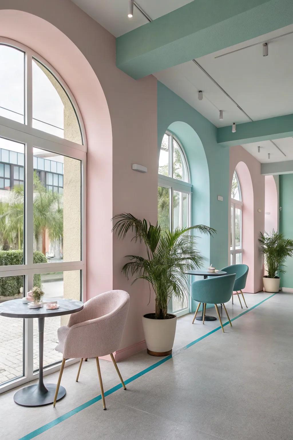 A modern interior featuring pastel hues for a soft touch.