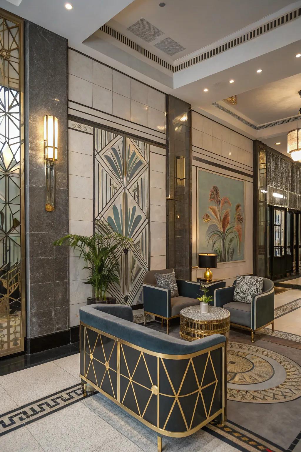 A modern interior with Art Deco elements for a vintage flair.