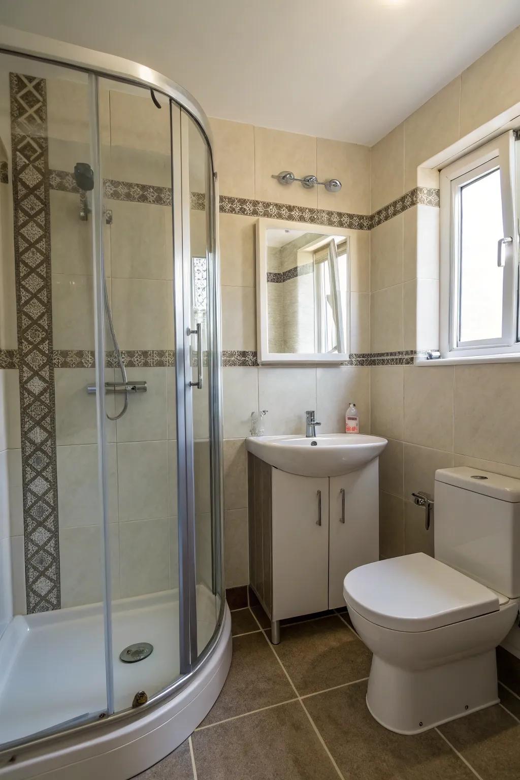 Corner showers maximize space in smaller bathrooms.