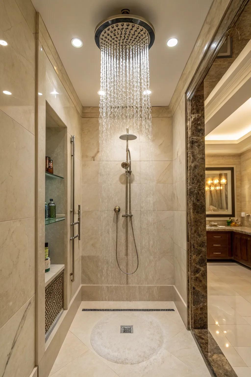 Modern fixtures elevate the shower experience.