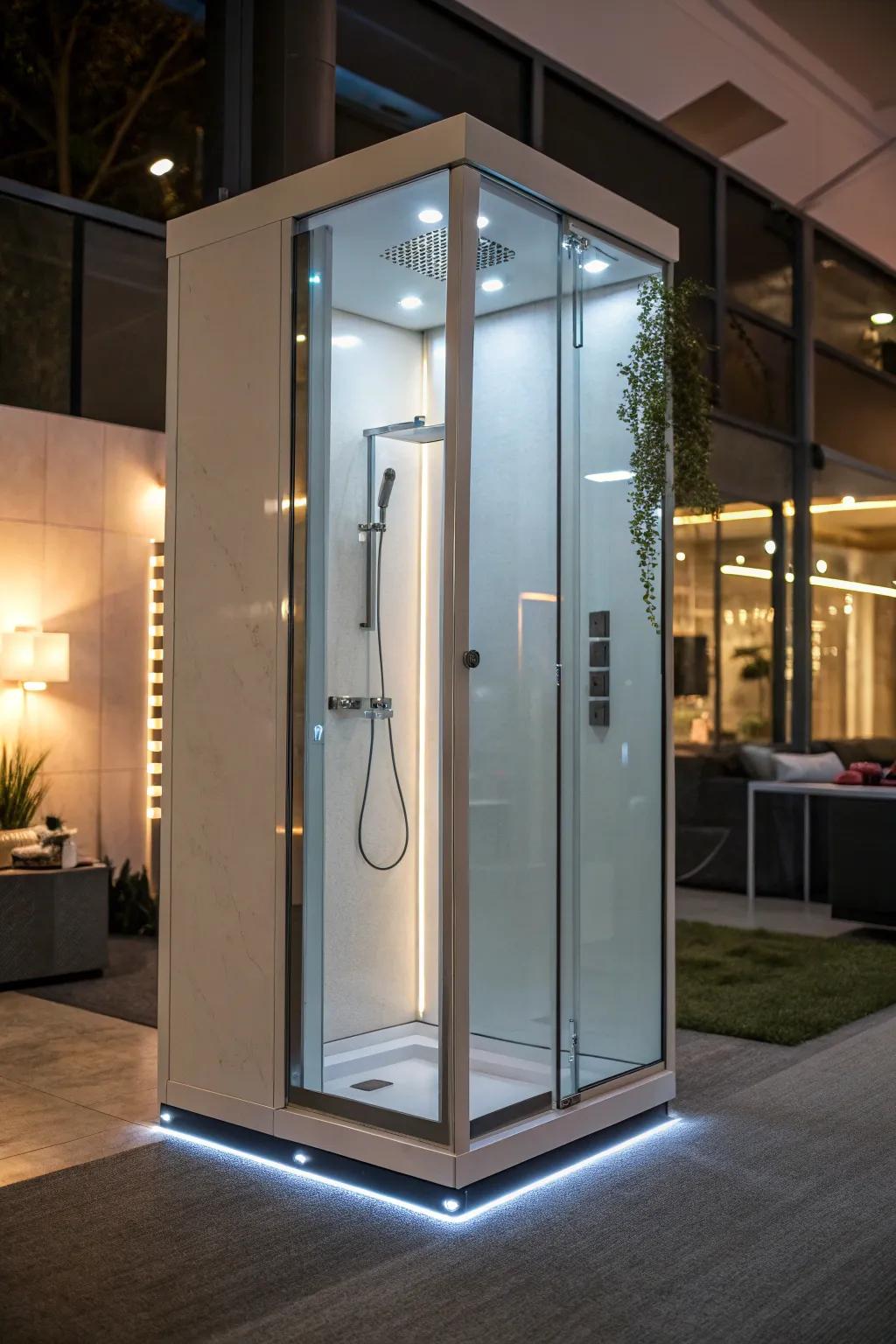 Lighting sets the mood for a relaxing shower experience.