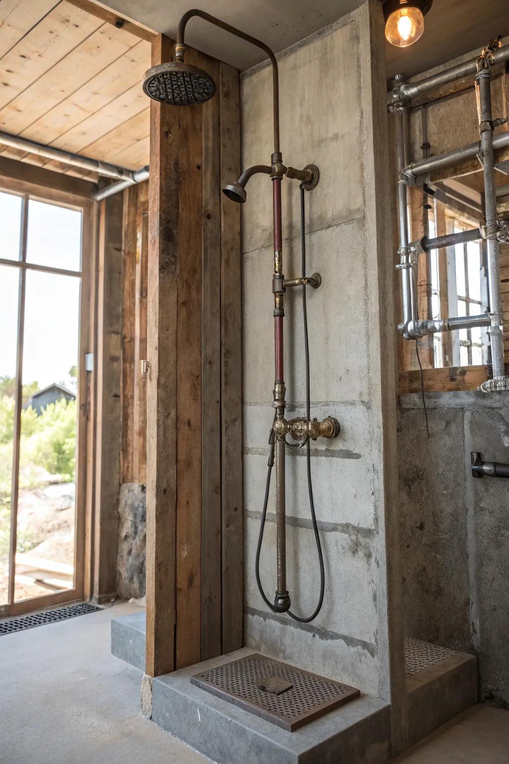 Industrial chic style adds an edgy touch to your shower.