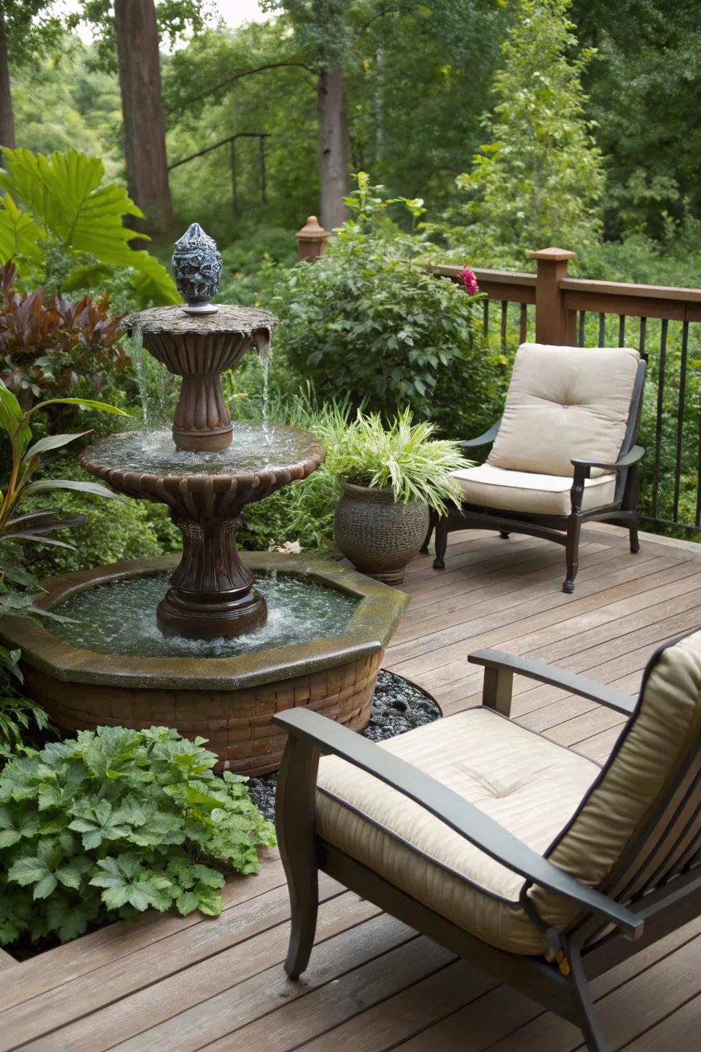 Water features add a calming element to your deck.