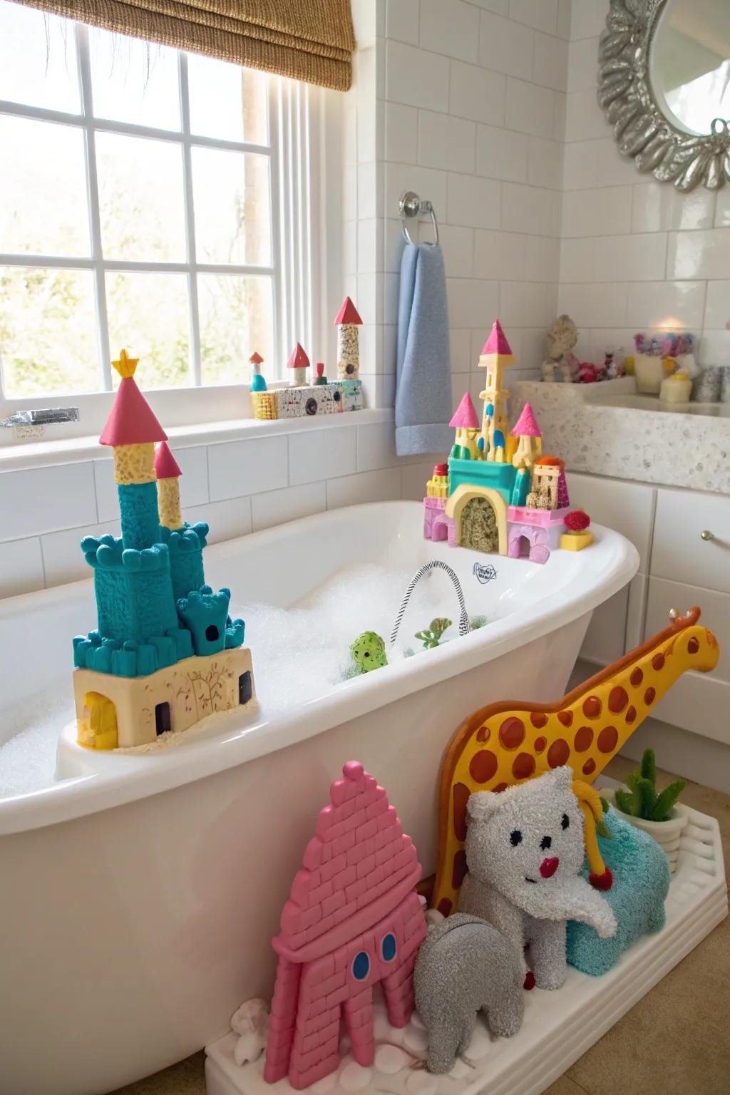 Create imaginative foam sculptures during bath time.