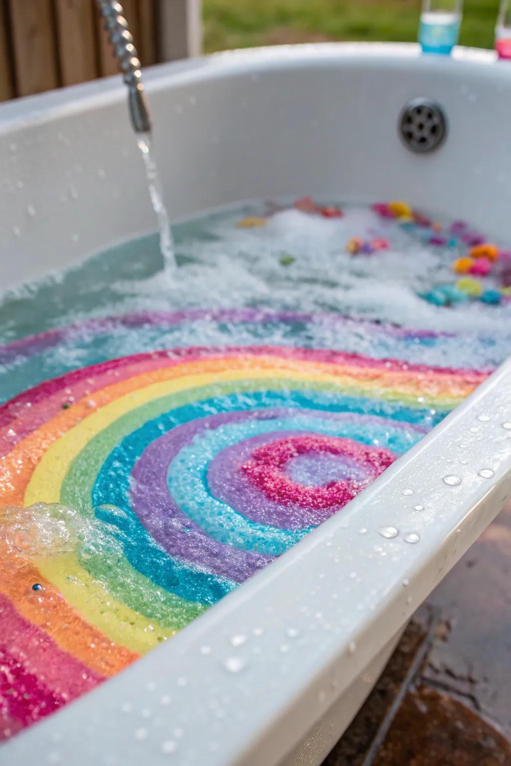 Enjoy a colorful bath with rainbow fizzies.