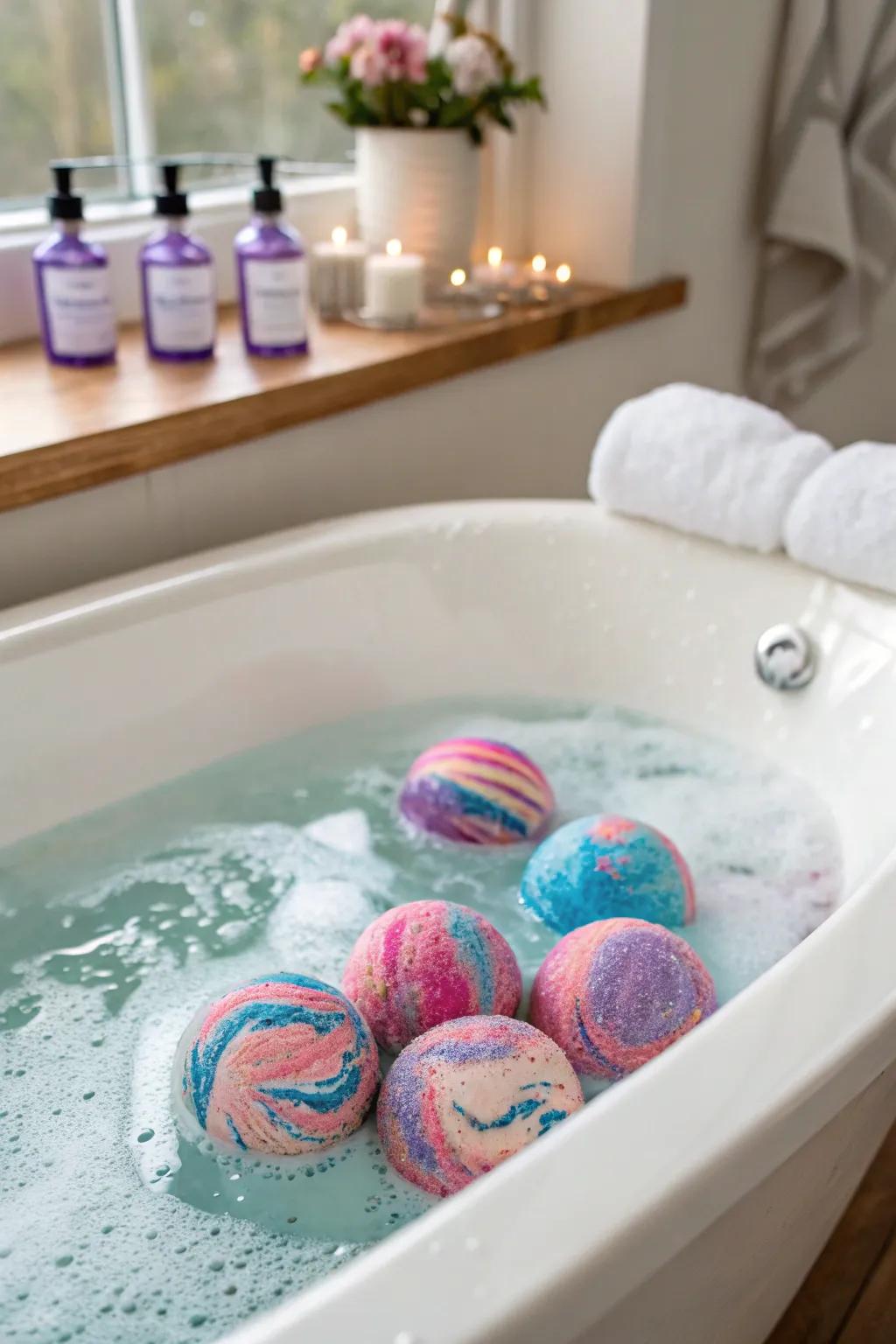 Craft your own colorful and fragrant bath bombs.