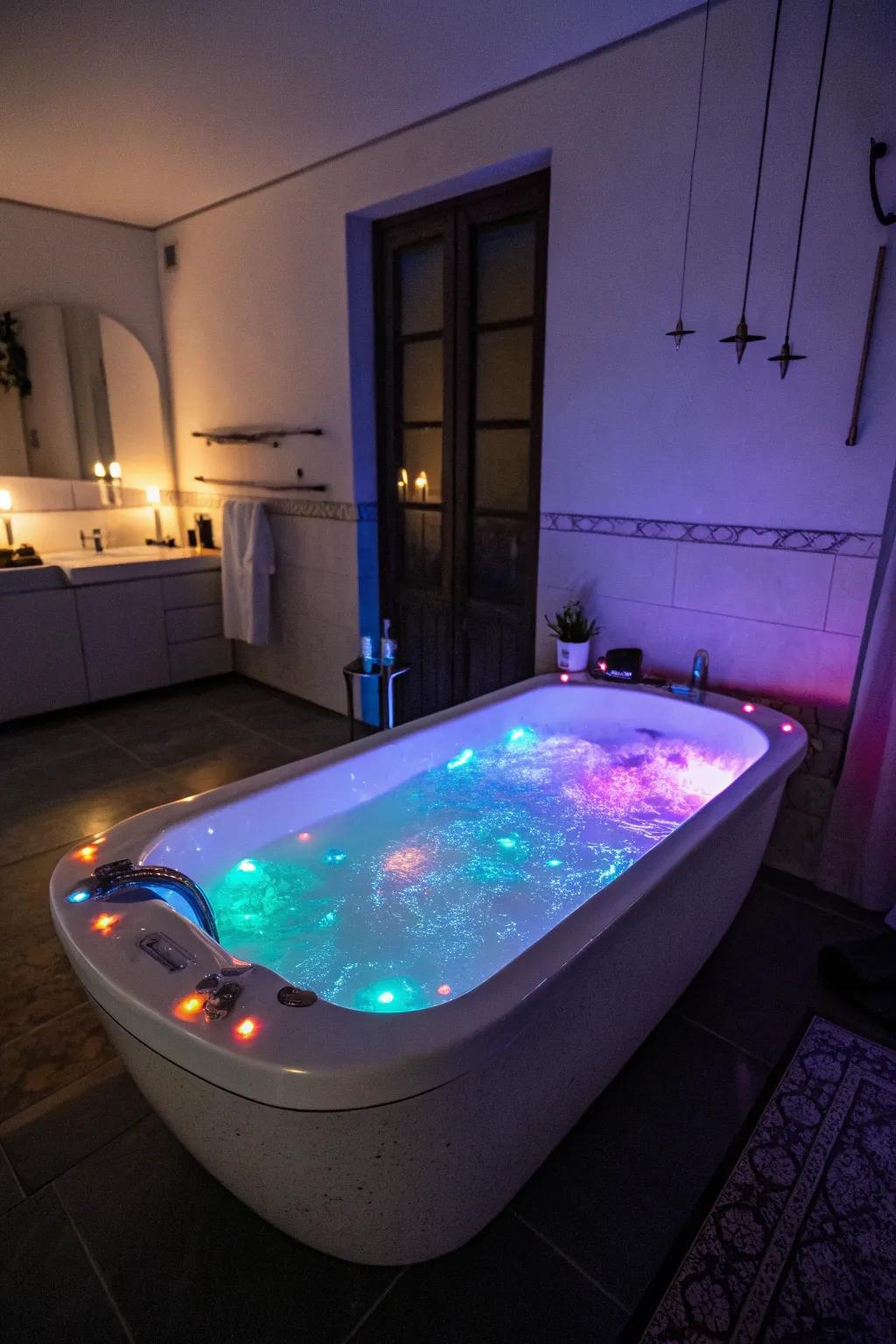 Create a magical glow with bath time lighting effects.
