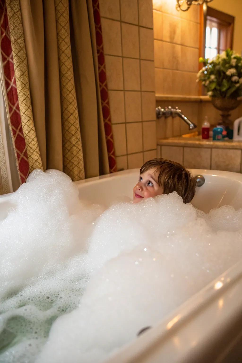 Build a mountain of bubbles for playful bath adventures.