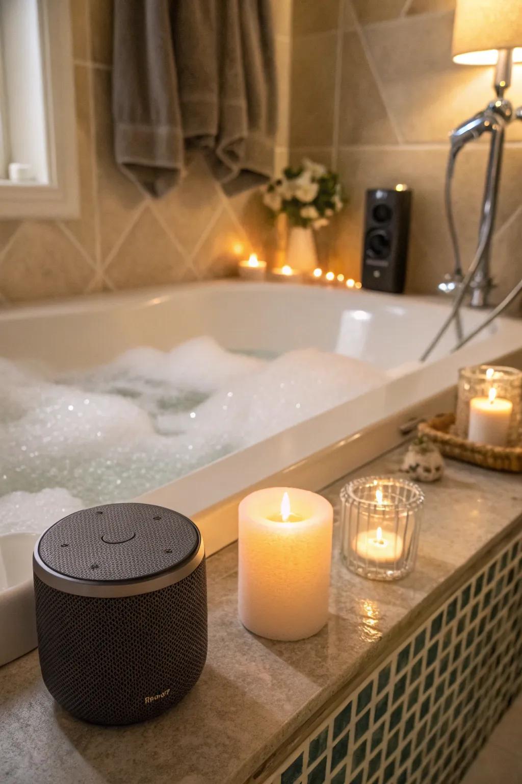 Enhance relaxation with calming spa music during your bath.