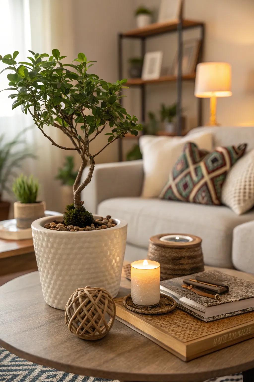 Indoor plants refreshing the living room ambiance.