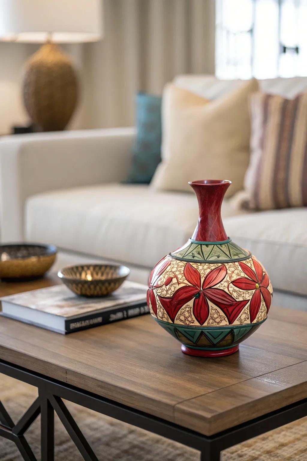 A bold centerpiece draws attention and defines the decor.