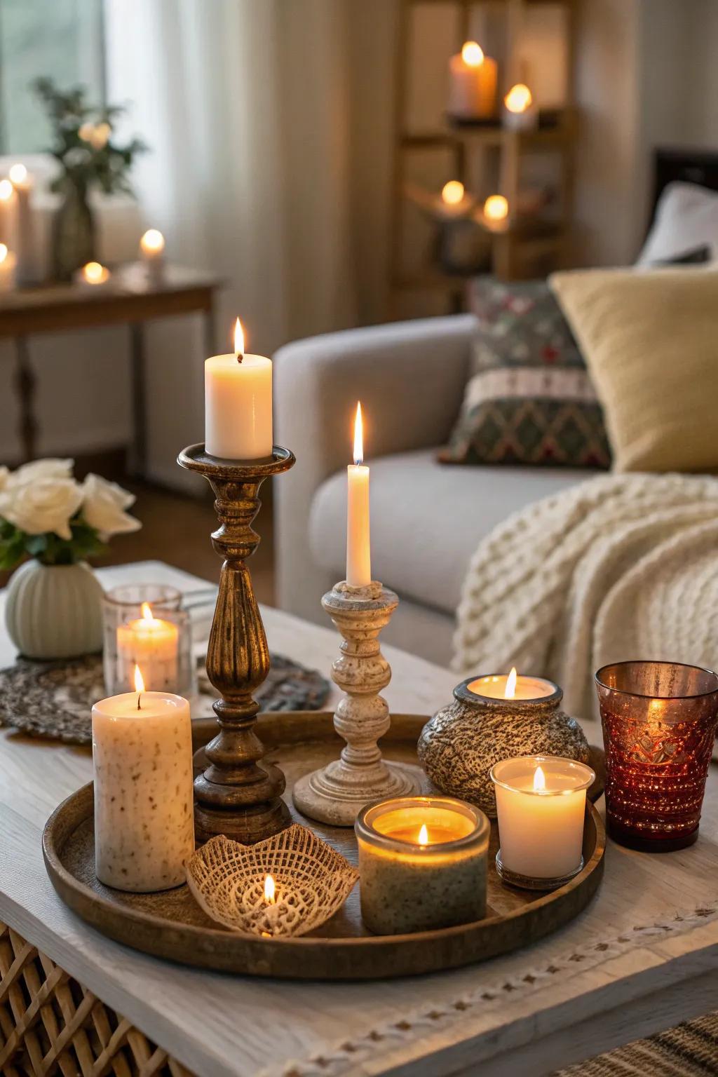 Candles create a warm and inviting glow.