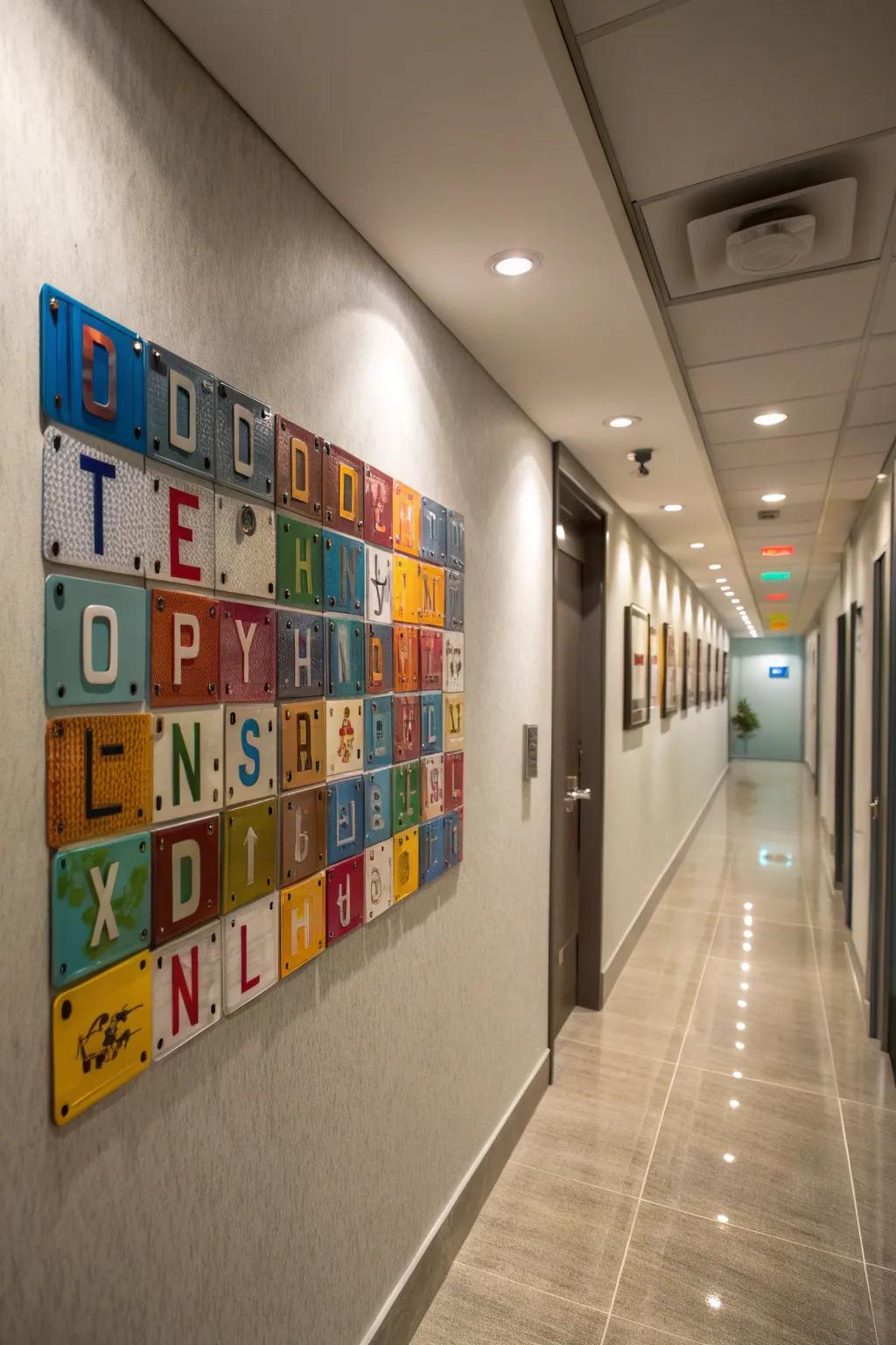 A message board made from license plates adds a personal touch to your decor.