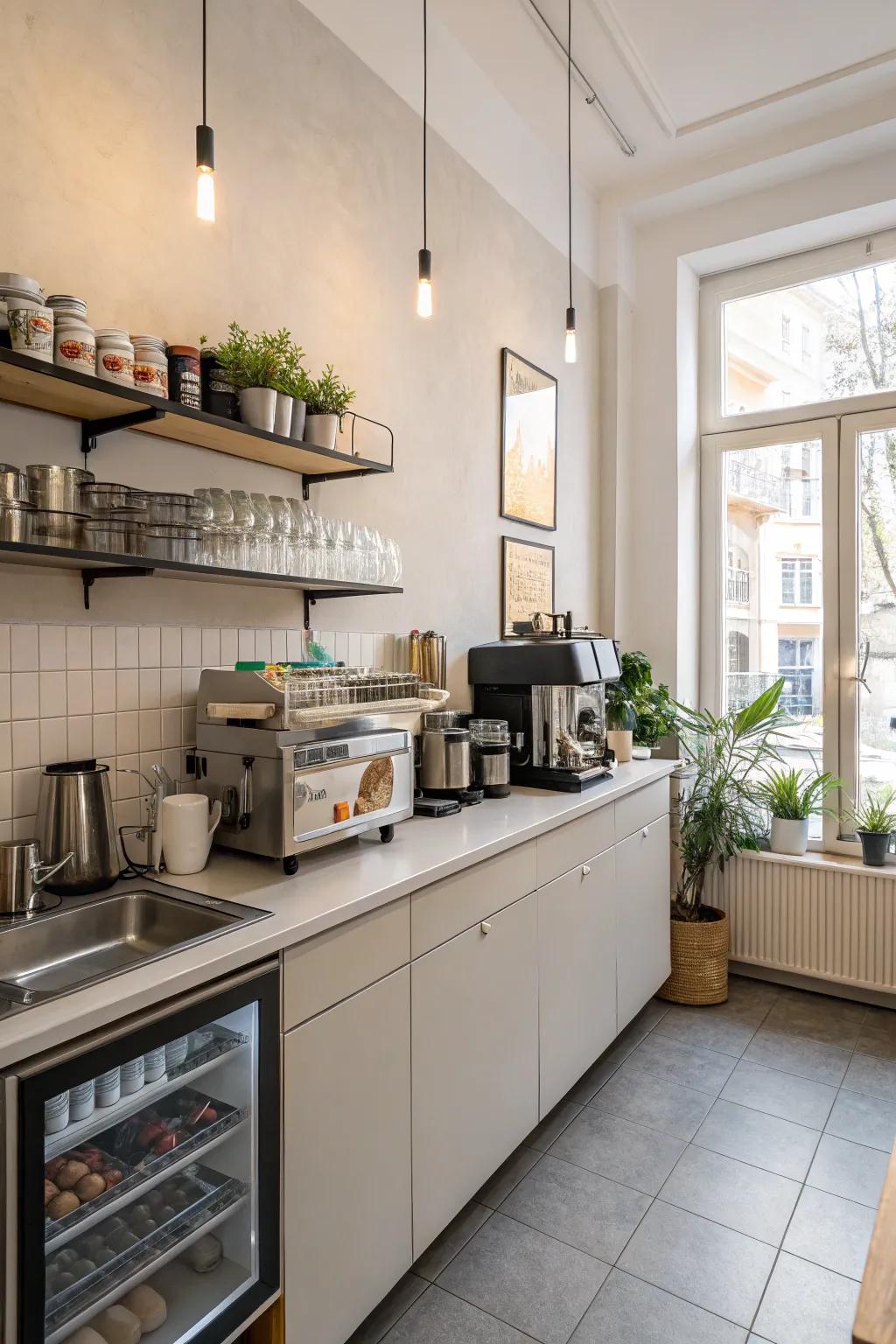 Small yet stylish cafe kitchen making the most of limited space.