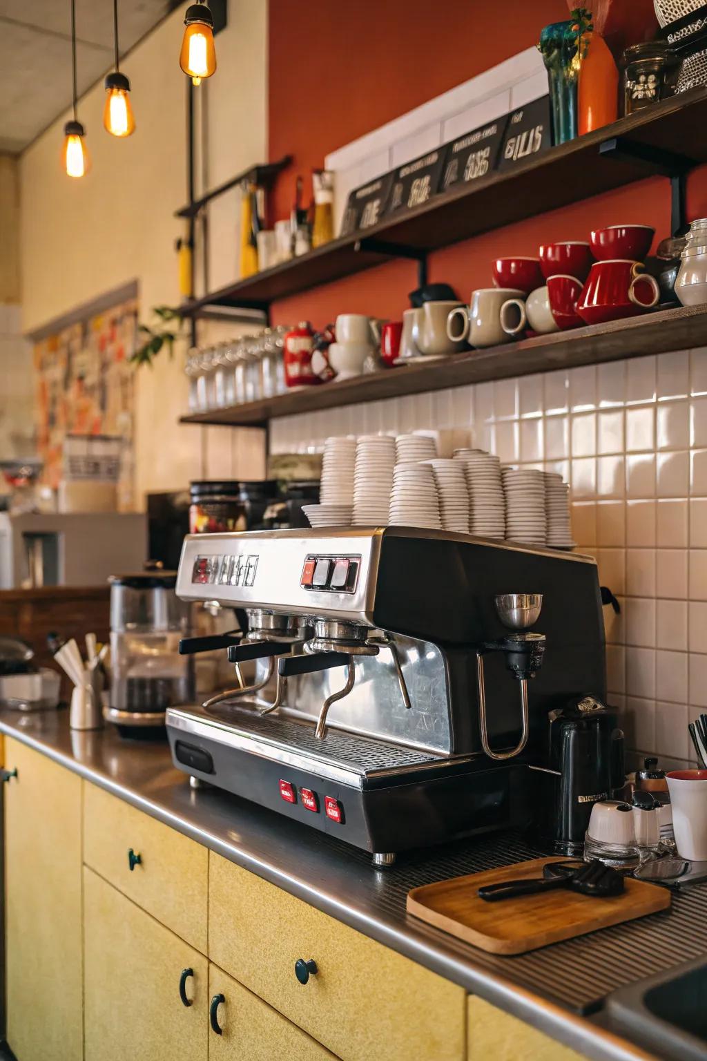 Specialized coffee station in a cafe kitchen.