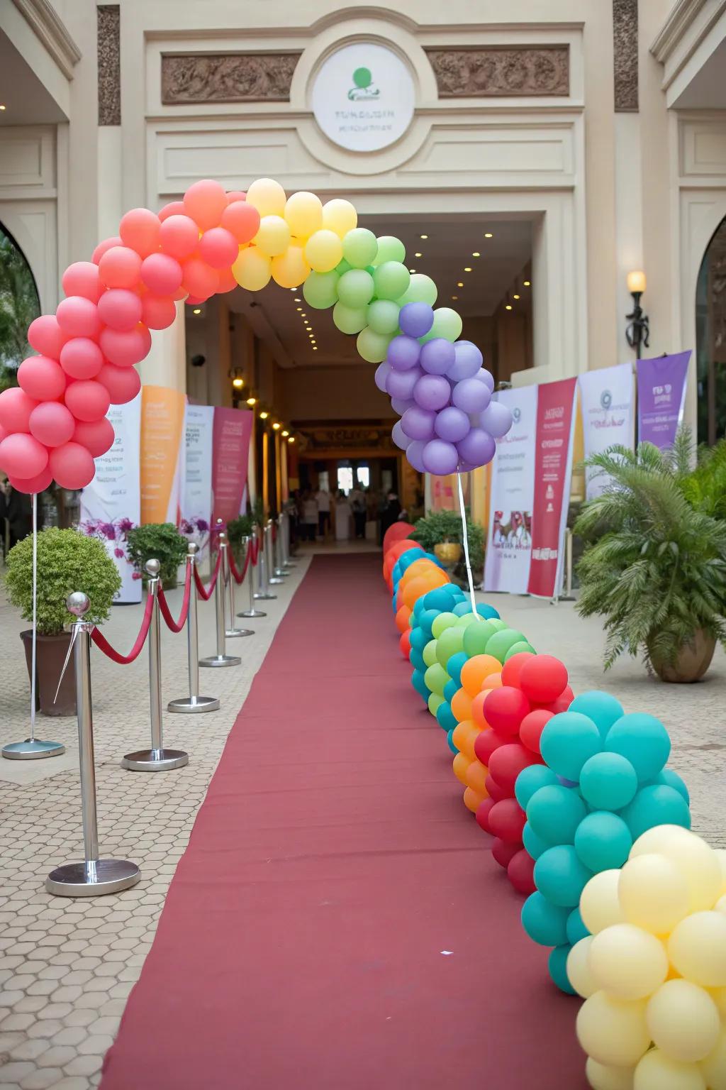 A festive balloon pathway leading guests to the event.
