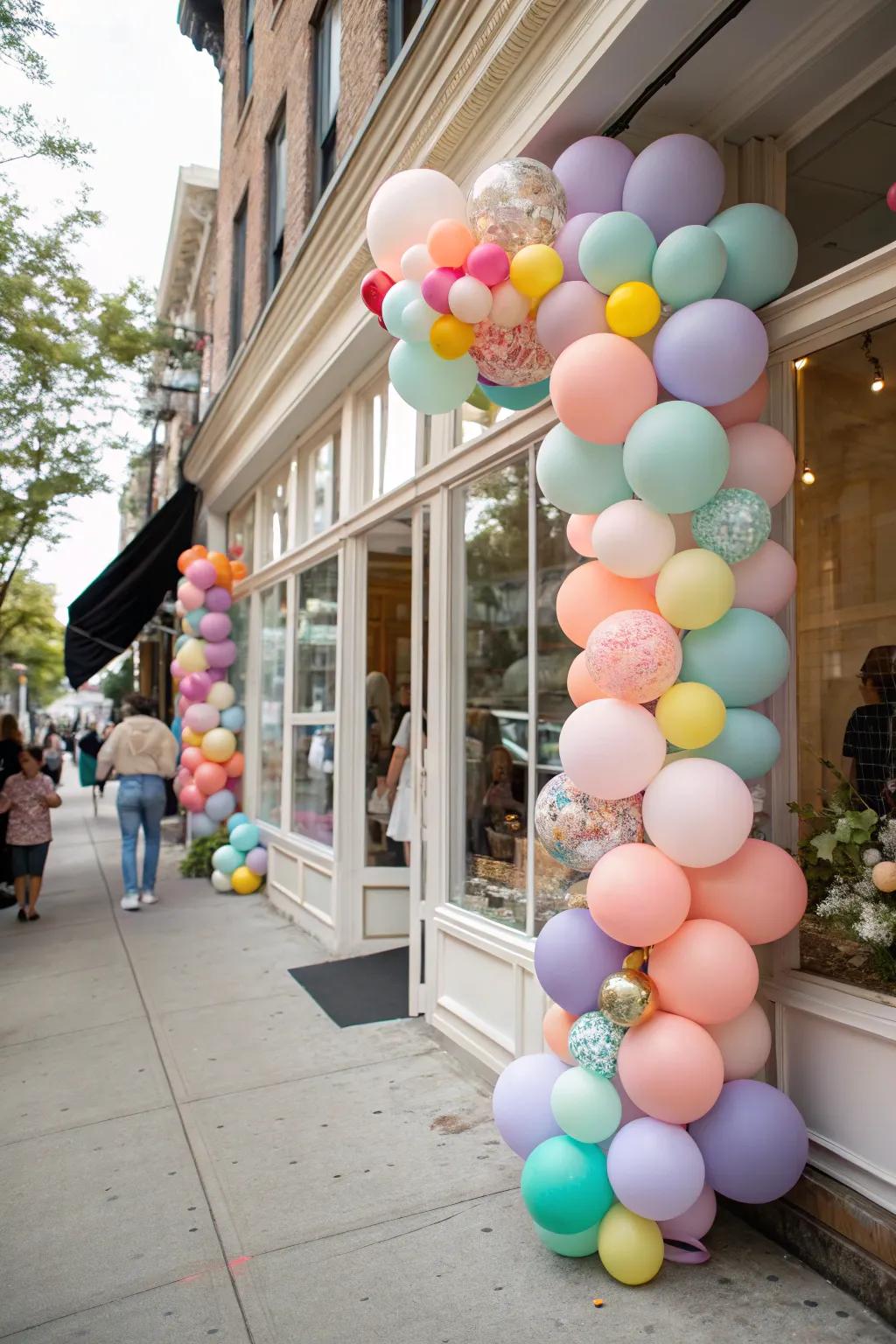 Organic balloon garland with mixed sizes and colors.