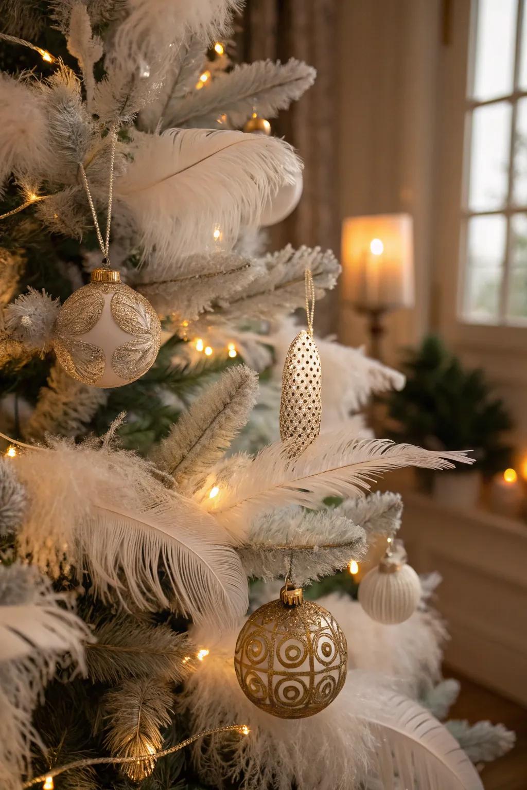 Feather branches create an elegant silhouette.