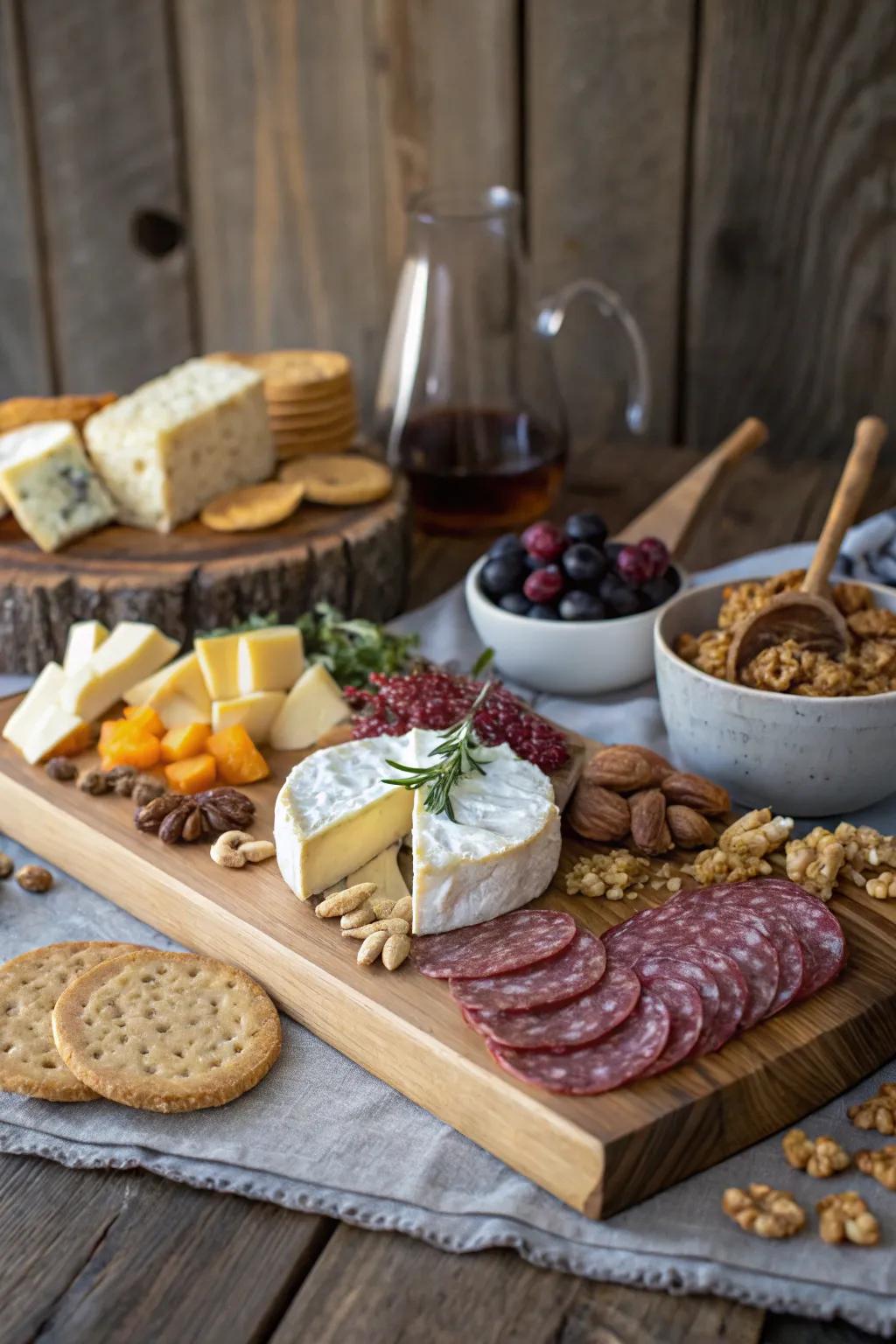 Classic cheese and charcuterie platter with cured meats.