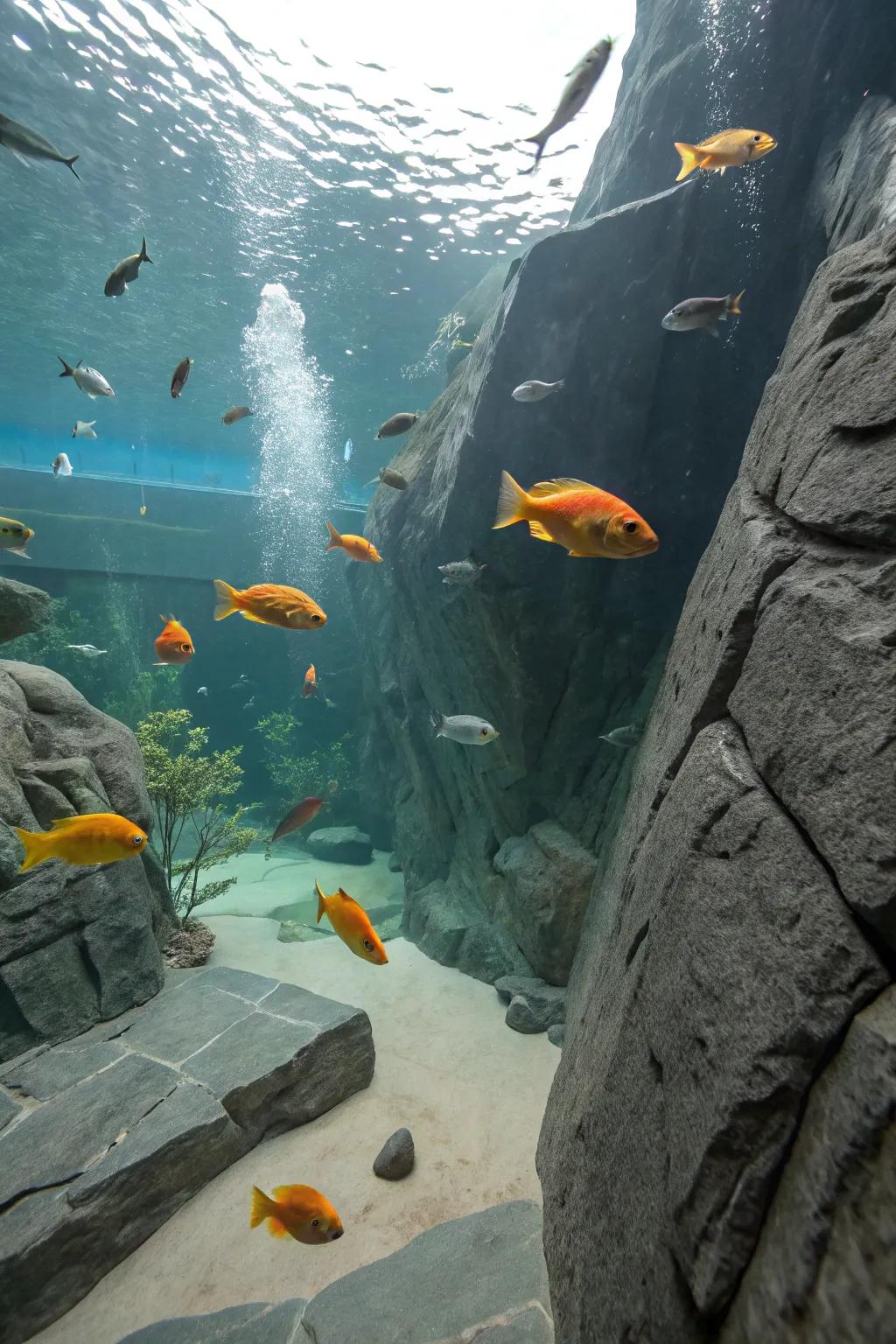 Slate playground designed for fish activity and exploration.