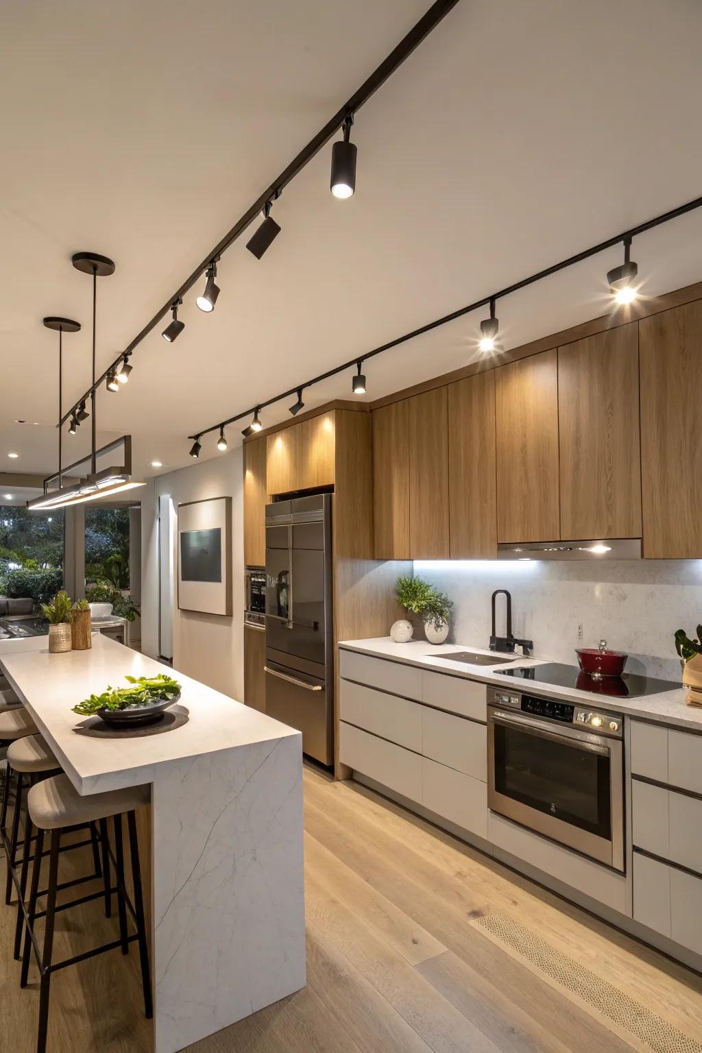 Smart track lighting enhancing kitchen convenience