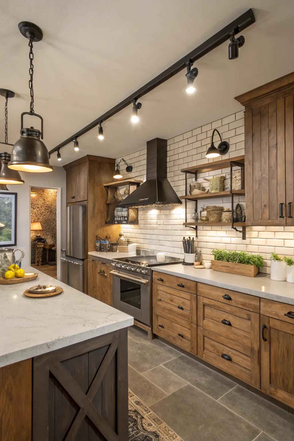 Flexible track lighting complementing diverse kitchen styles