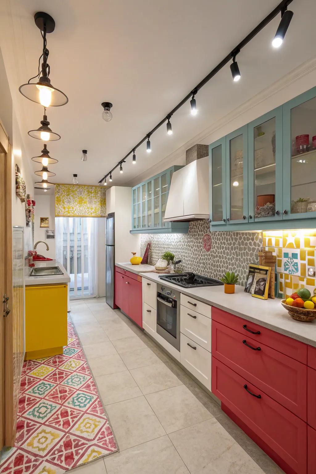 Colorful accent lighting in a kitchen