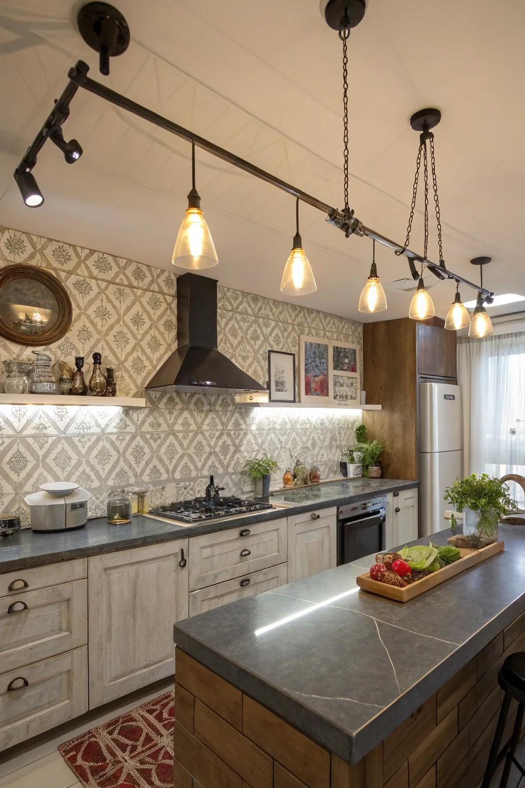 Eclectic track lighting fixtures adding character