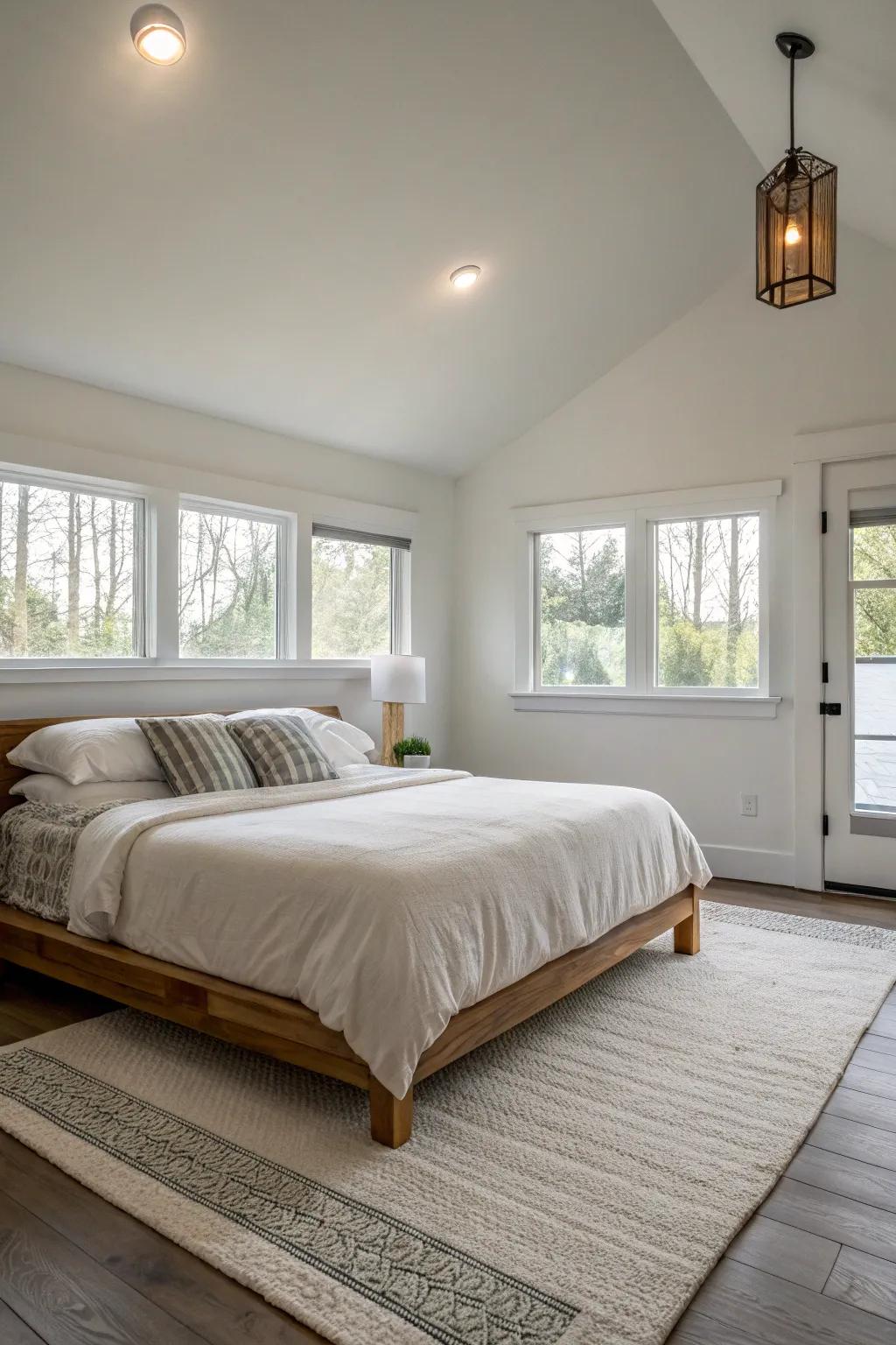 Low bed frames create an airy feel.