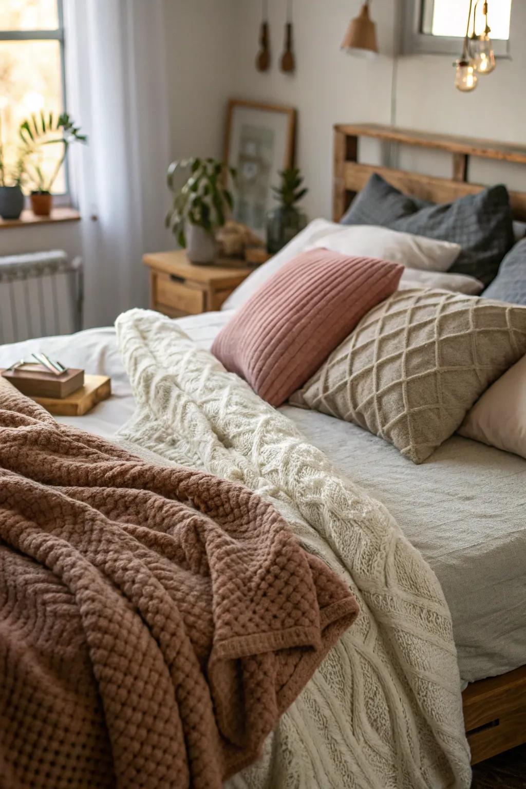 Combining textures creates a cozy bed.