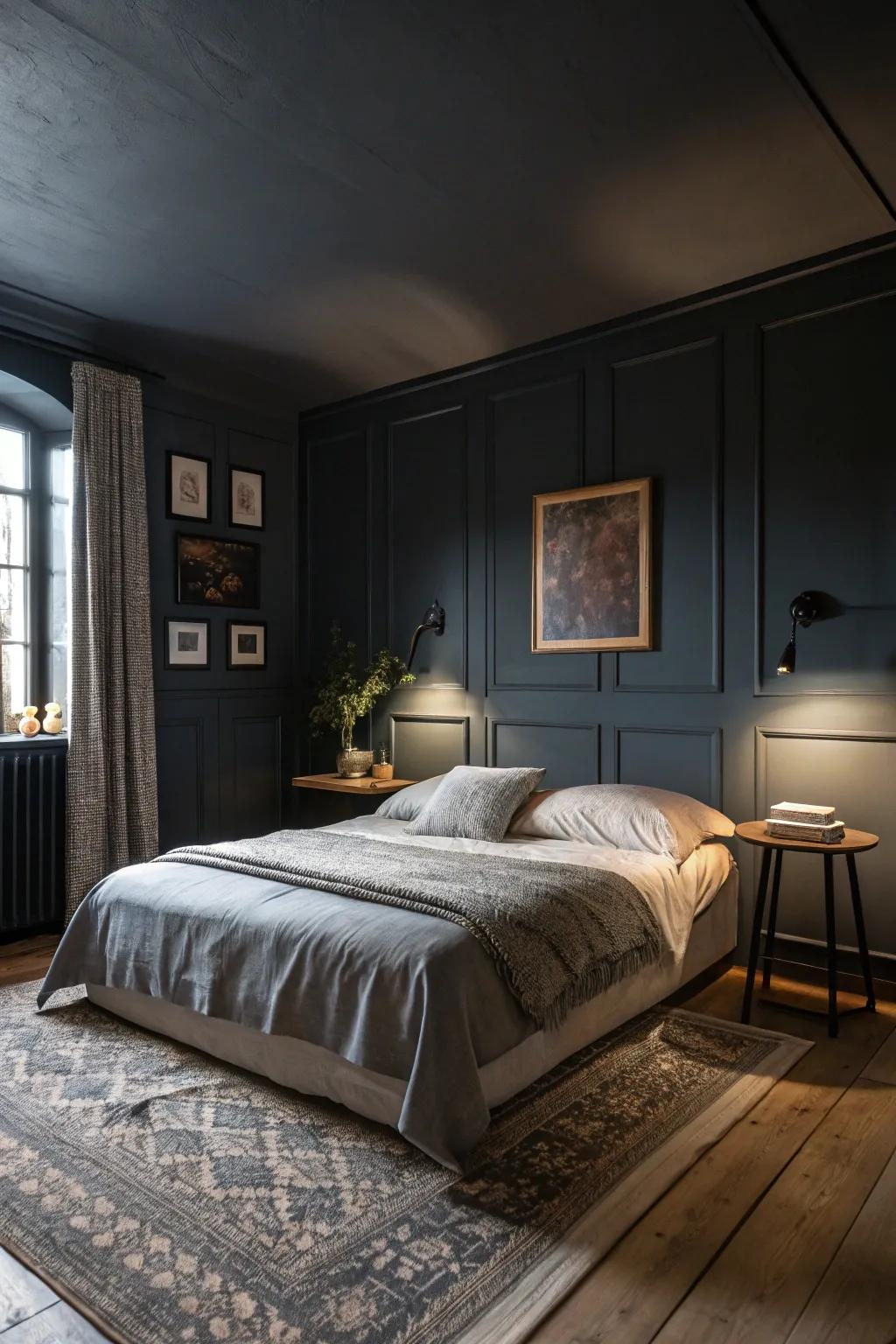 Deep colors create a warm, intimate space.