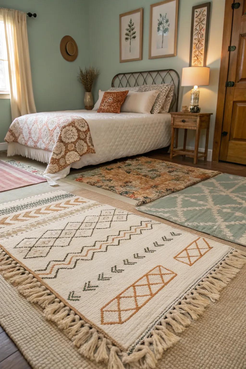 Layered rugs add texture and comfort.