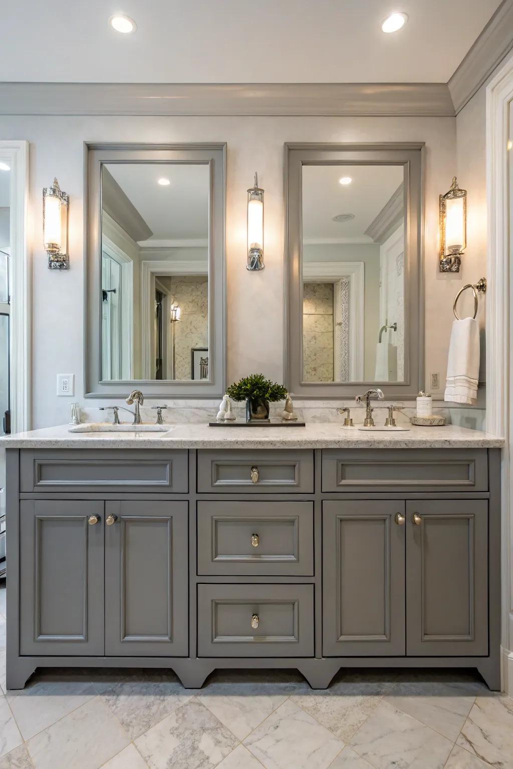Twin vanities create a balanced and stylish look in shared bathrooms.